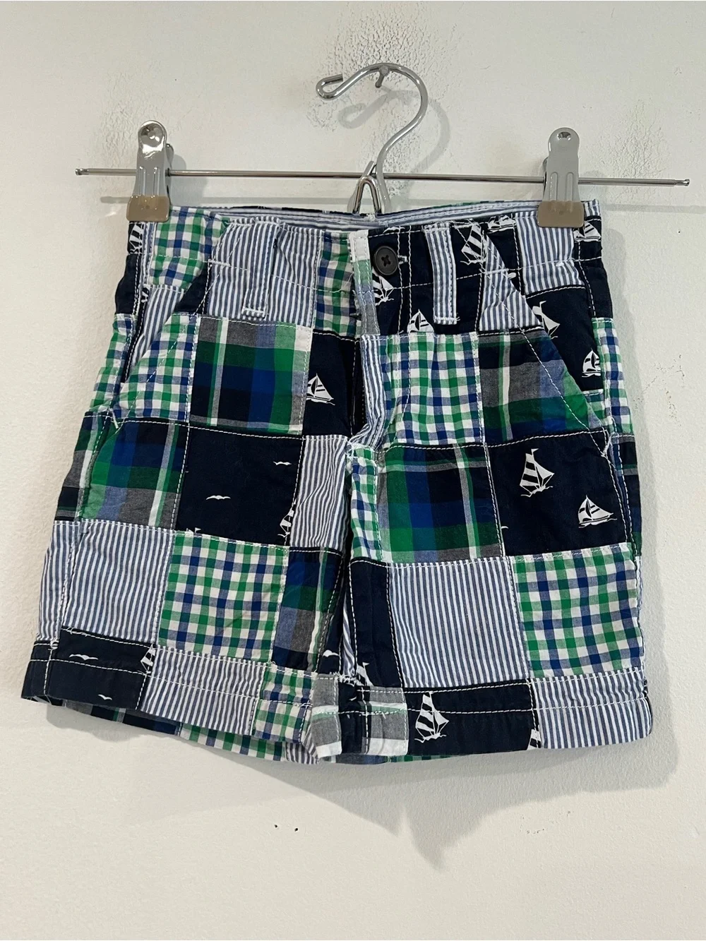 Gymboree Patchwork Plaid Shorts - Navy, Green & White